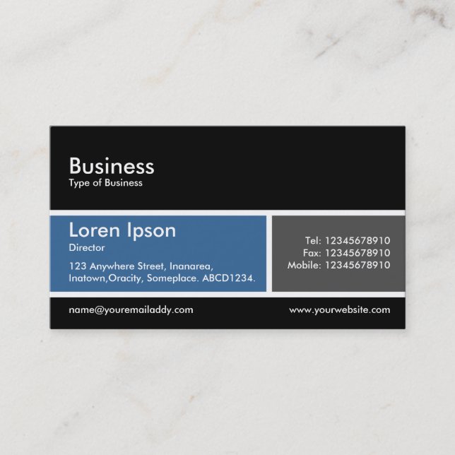 Tarjeta De Visita Banda dividida v2 azul y gris (Anverso)