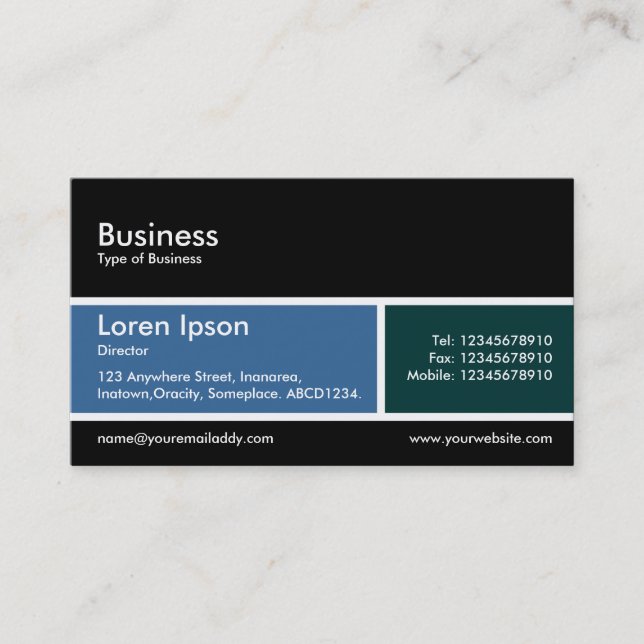 Tarjeta De Visita Banda dividida v2 azul y verde oscuro (Anverso)