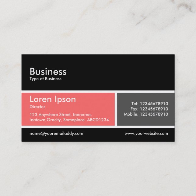 Tarjeta De Visita Banda dividida v2 rosa tropical y gris oscuro (Anverso)