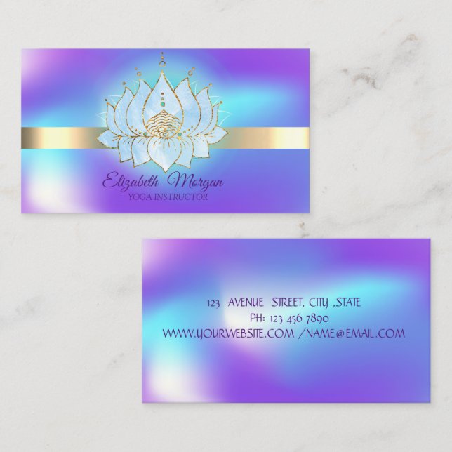 Tarjeta De Visita Banda dorada holográfica, Blue Lotus (Anverso / Reverso)