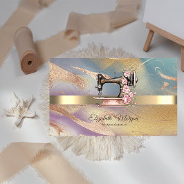 Tarjeta De Visita Banda dorada, máquina de coser floral colorida