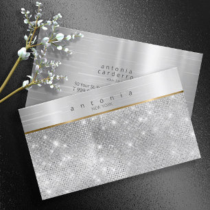 Tarjeta De Visita Banda Metalizado cepillada en Purpurina Silver ID8