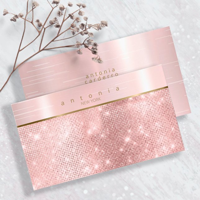 Tarjeta De Visita Banda Metalizado cepillado sobre el Rosa Purpurina (Subido por el creador)