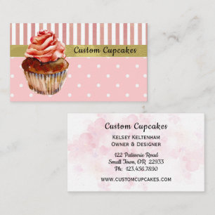 Tarjeta De Visita Banda rosada y puntos pastel panadería con tarjet