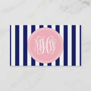 Tarjeta De Visita Banda Vert Stripe 6x Pnk Vine Monograma DIY BG