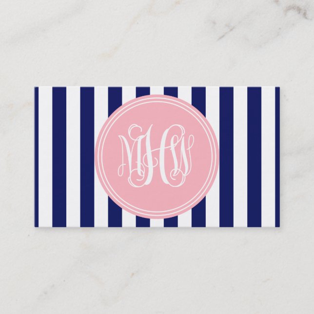 Tarjeta De Visita Banda Vert Stripe 6x Pnk Vine Monograma DIY BG (Anverso)
