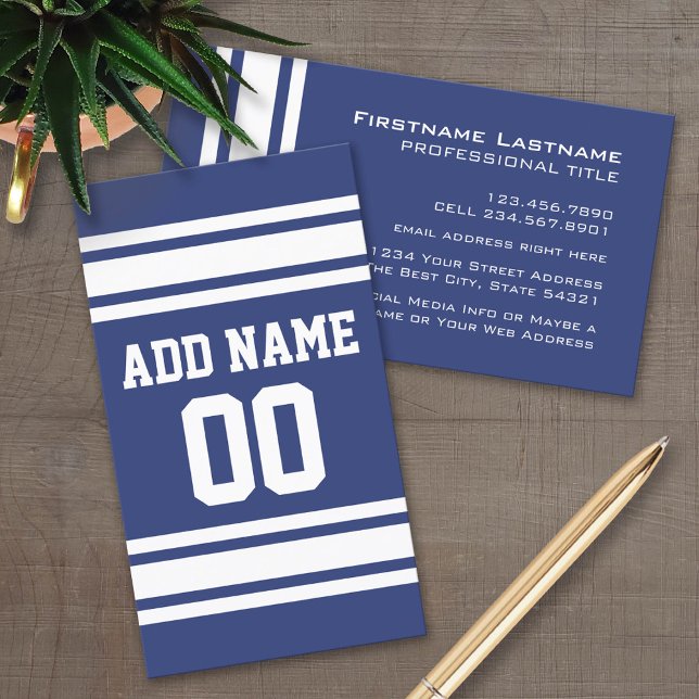 Tarjeta De Visita Bandas azules y blancas con nombre y número (Custom Business Card Template)