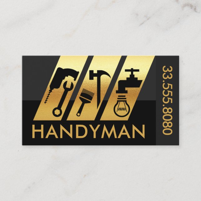 Tarjeta De Visita Bandas de herramientas de mano de oro inclinadas (Anverso)