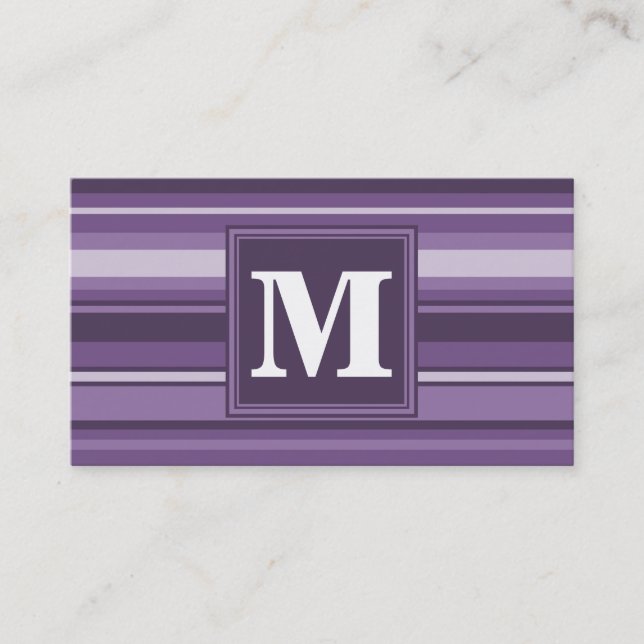 Tarjeta De Visita Bandas de lavanda monogramo (Anverso)
