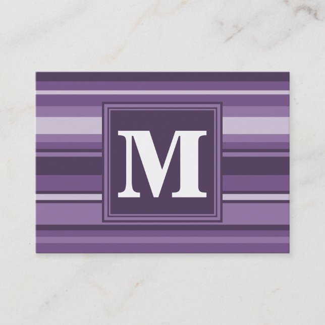 Tarjeta De Visita Bandas de lavanda monogramo (Anverso)
