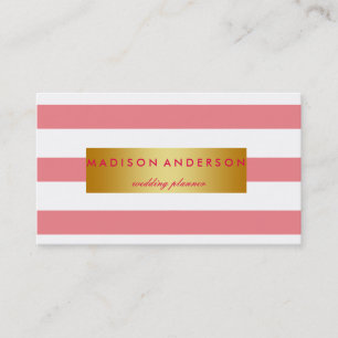 Tarjeta De Visita Bandas de Moda rosada y blanca en oro