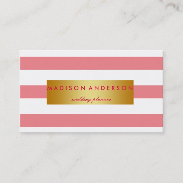 Tarjeta De Visita Bandas de Moda rosada y blanca en oro (Anverso)