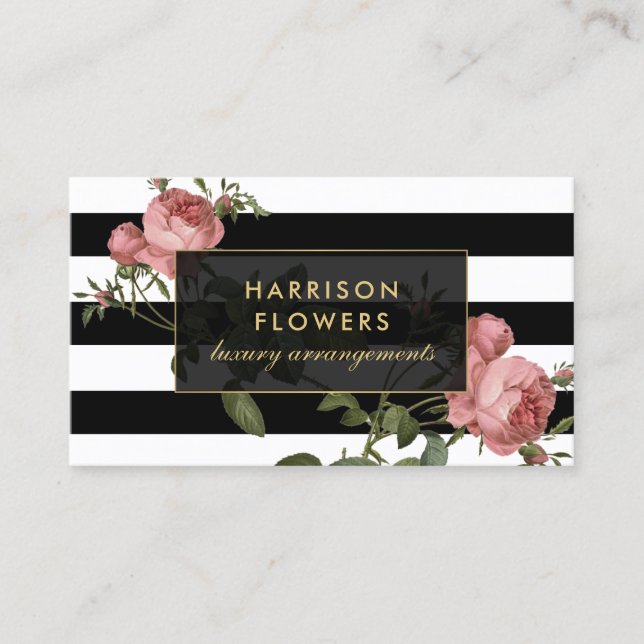 Tarjeta De Visita Bandas de moda y flores de lujo (Anverso)