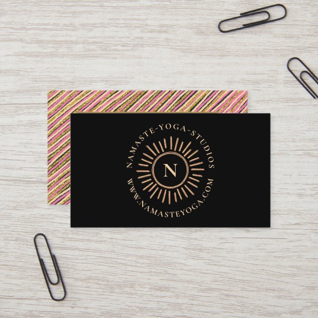Tarjeta De Visita Bandas de Monograma Purpurina Gold de lujo (Anverso/Reverso In Situ)