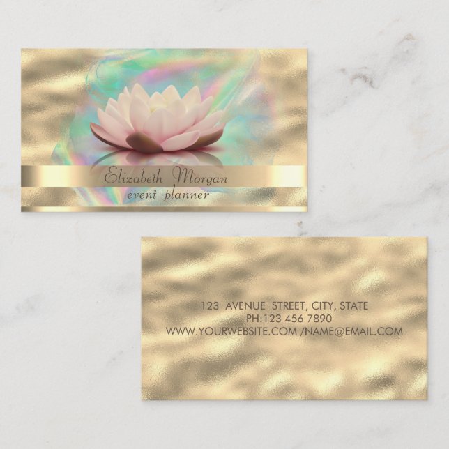 Tarjeta De Visita Bandas de oro Ombre Holográfica Tinta Lotus Gold (Anverso / Reverso)