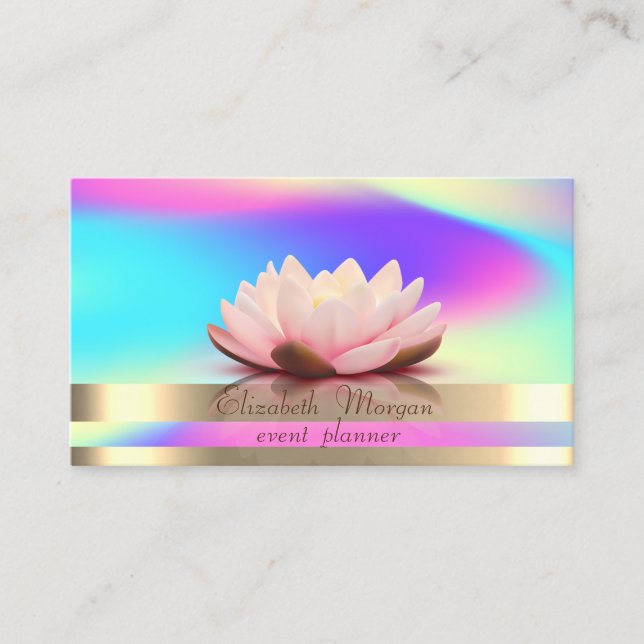 Tarjeta De Visita Bandas de oro Ombre Holográfico Iridesol Lotus (Anverso)
