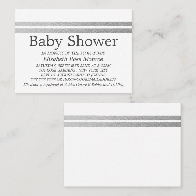 Tarjeta De Visita Bandas de Relieve metalizado plateado de moda, bol (Anverso / Reverso)