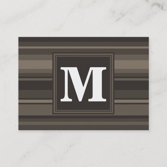 Tarjeta De Visita Bandas de taupe monogramo (Anverso)