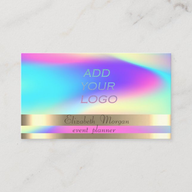 Tarjeta De Visita Bandas doradas Ombre Holográfico Añadir su logotip (Anverso)