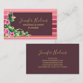 Tarjeta De Visita Bandas doradas rosadas Líneas florales