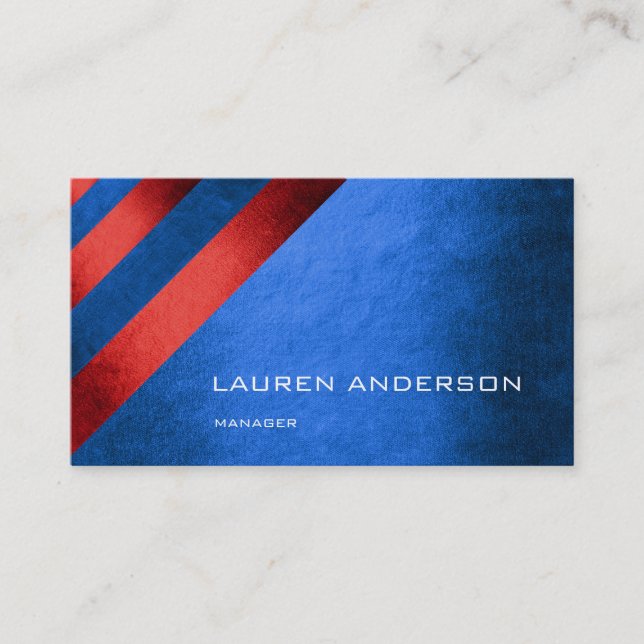Tarjeta De Visita Bandas Geométricas Contemporáneas Vip Rojo Azul Co (Anverso)