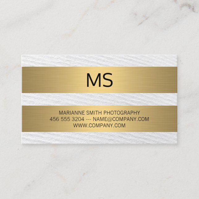 Tarjeta De Visita Bandas metálicas de oro / Monograma / Textura (Anverso)