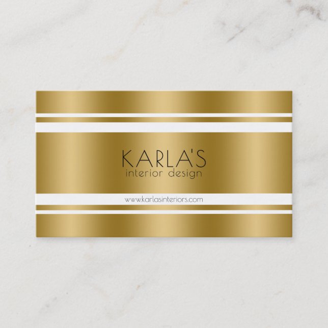 Tarjeta De Visita Bandas modernas de oro y blanco (Anverso)