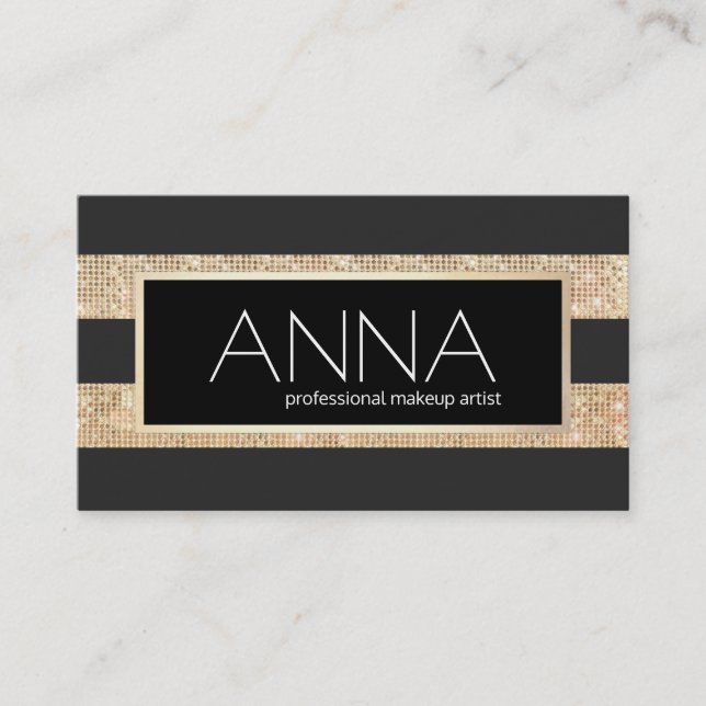 Tarjeta De Visita Bandas modernas de secuencia negras y doradas (Anverso)
