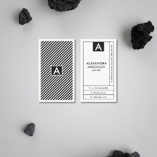 Tarjeta De Visita Bandas modernas monograma negro y blanco mínimo