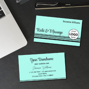 Tarjeta De Visita Bandas negras Verde azuladas modernas con logotipo