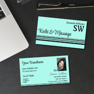 Tarjeta De Visita Bandas negras Verde azuladas modernas con monogram