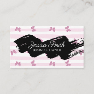 Tarjeta De Visita Bandas rosadas   Mariposas Purpurinas