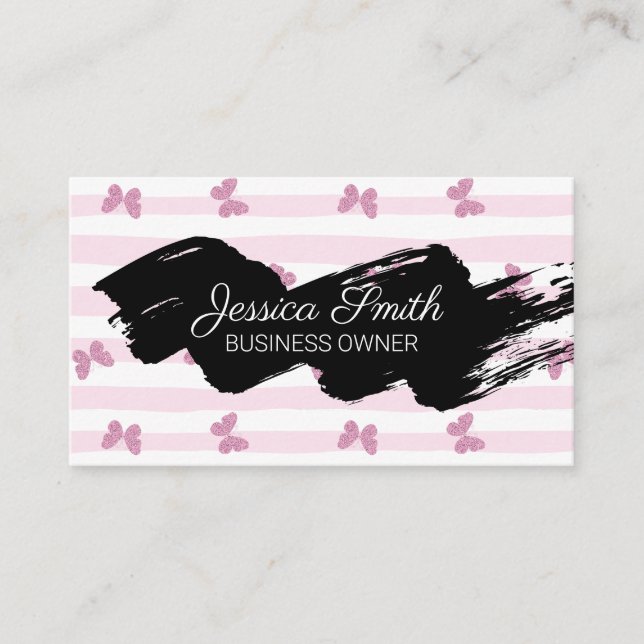 Tarjeta De Visita Bandas rosadas | Mariposas Purpurinas (Anverso)