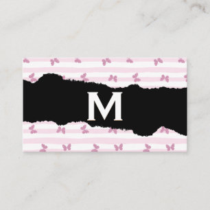 Tarjeta De Visita Bandas rosadas   Mariposas Purpurinas   Monograma