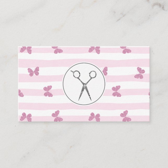 Tarjeta De Visita Bandas rosadas | Mariposas Purpurinas | Sissor de  (Anverso)