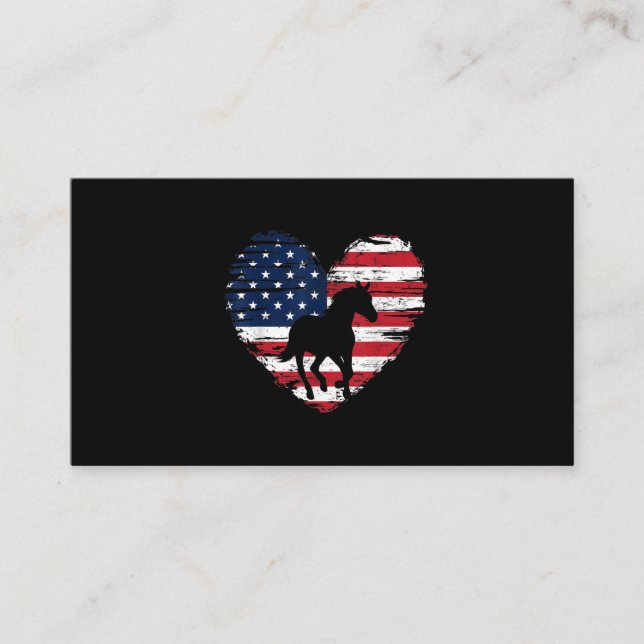 Tarjeta De Visita Bandera Americana Caballo Corazón Orgullo Patrióti (Anverso)