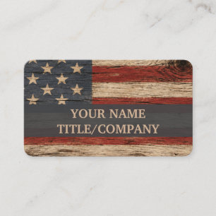 Tarjeta De Visita Bandera Americana de Madera Rústica Línea Azul Nom