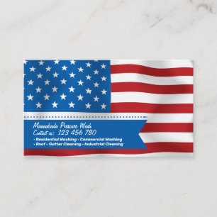 Tarjeta De Visita Bandera Americana Ondeando Cinta Azul Patriótica Q
