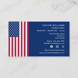 Tarjeta De Visita Bandera Americana USA Patriótica América Rojo Blan