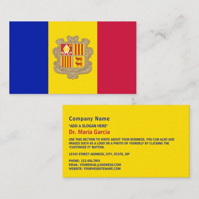 Tarjeta De Visita Bandera andorrana, Bandera de Andorra (Anverso / Reverso)