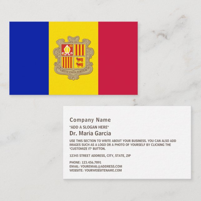 Tarjeta De Visita Bandera andorrana, Bandera de Andorra (Anverso / Reverso)