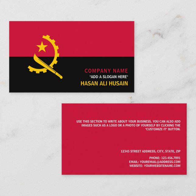 Tarjeta De Visita Bandera angoleña, bandera de Angola (Anverso / Reverso)