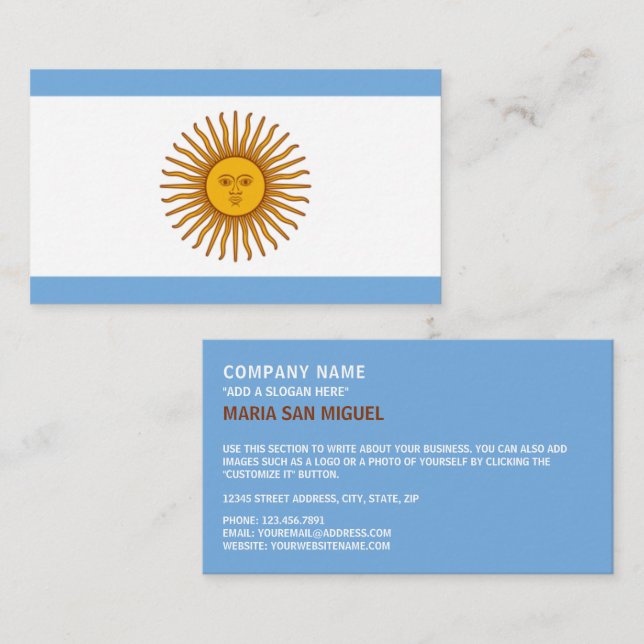 Tarjeta De Visita Bandera argentina, bandera de Argentina (Anverso / Reverso)