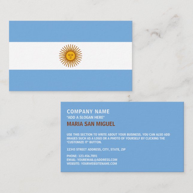 Tarjeta De Visita Bandera argentina, bandera de Argentina (Anverso / Reverso)