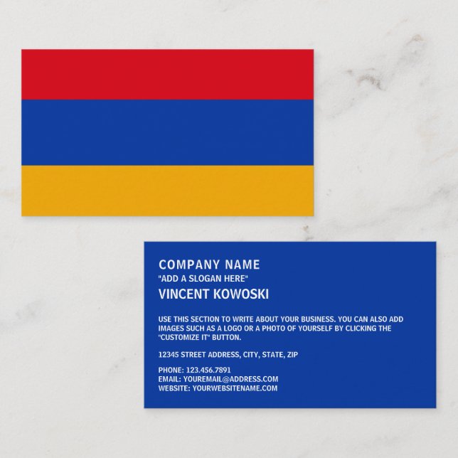Tarjeta De Visita Bandera armenia, bandera de Armenia (Anverso / Reverso)