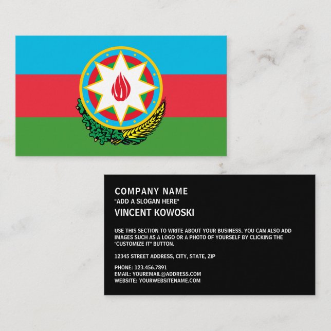 Tarjeta De Visita Bandera azerbaiyana y emblema nacional, Azerbaiyán (Anverso / Reverso)