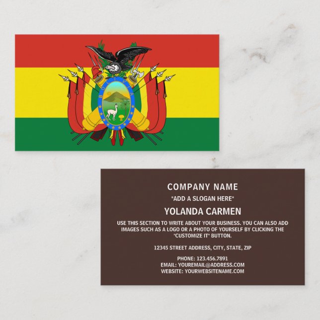 Tarjeta De Visita Bandera boliviana y escudo de armas, bandera de Bo (Anverso / Reverso)
