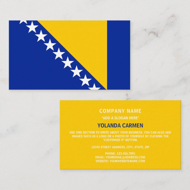 Tarjeta De Visita Bandera bosnia, Bandera de Bosnia y Herzegovina (Anverso / Reverso)