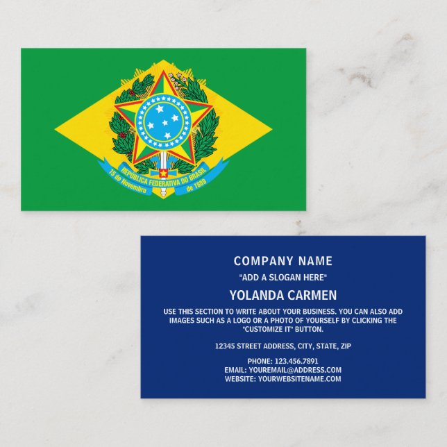Tarjeta De Visita Bandera brasileña y escudo de armas, bandera de Br (Anverso / Reverso)