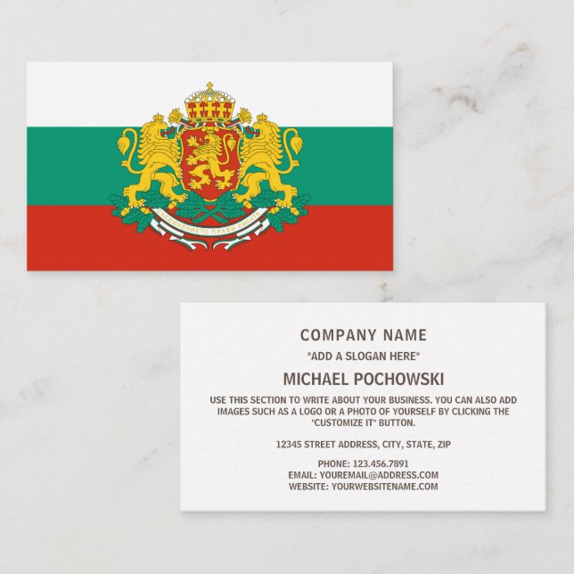 Tarjeta De Visita Bandera búlgara y escudo de armas, bandera de Bulg (Anverso / Reverso)